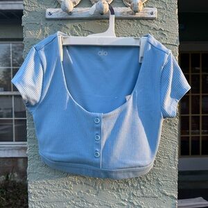 ALO Yoga Blissful Henley Bra Top - Blue Skies